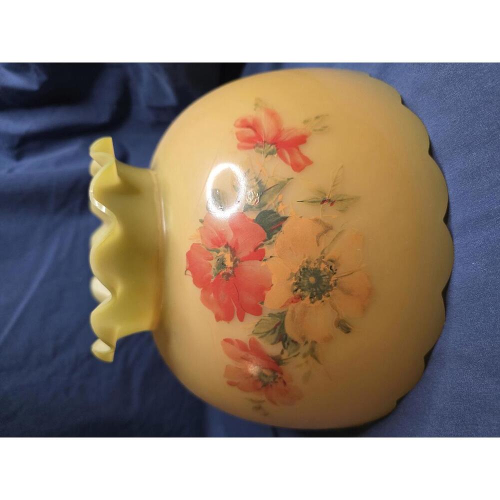 Vintage Yellow Floral Hand Painted Hurricane Lamp Shade
